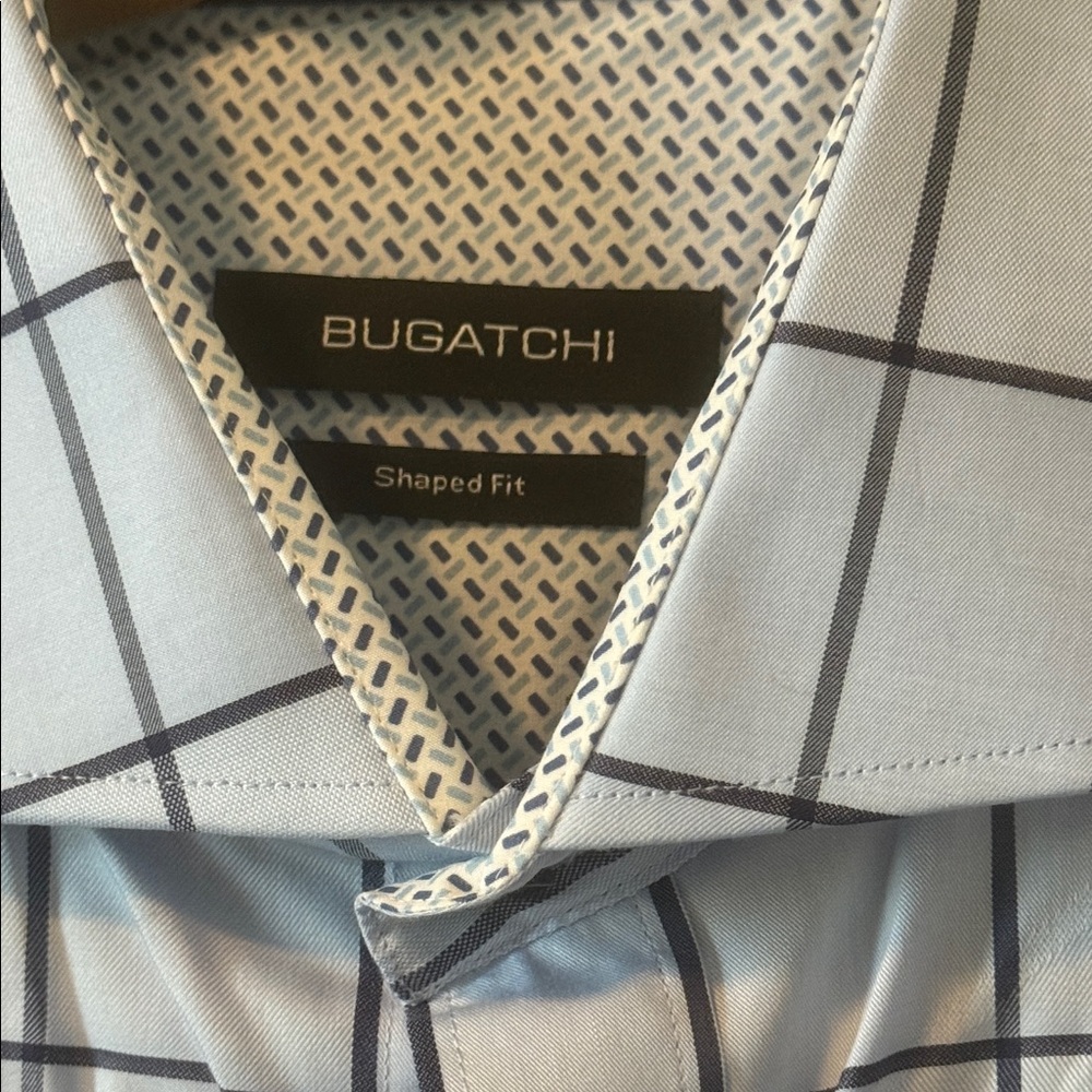 Bugatchi Blue Checkered Dress Shirt - Picture 2 of 7